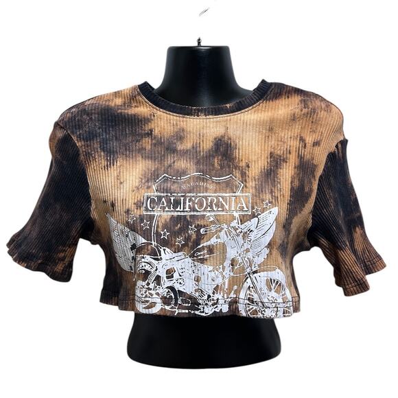 SHEIN Tops - Shein California Tie Dye Grunge Crop Top XS Baby Teeshirt Tan Rocker Biker Boho